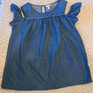 Plus size jean cold shoulder top